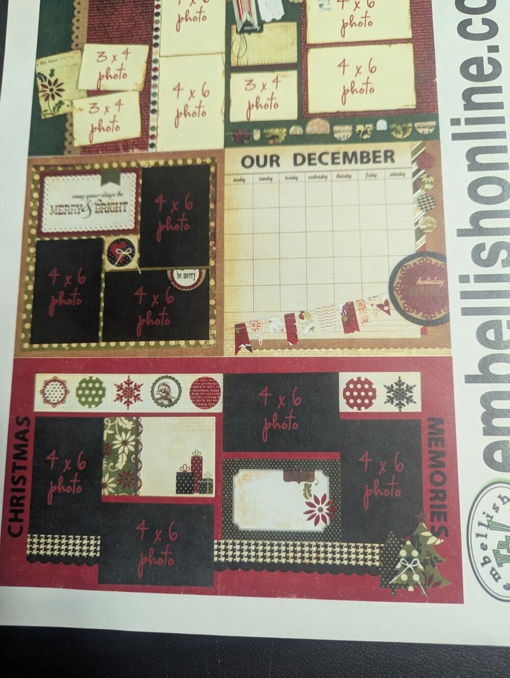 EmbellishIt! Christmas Trio Kit 3 12x12 Layouts w/Instr MIP Basic Grey EP Simp